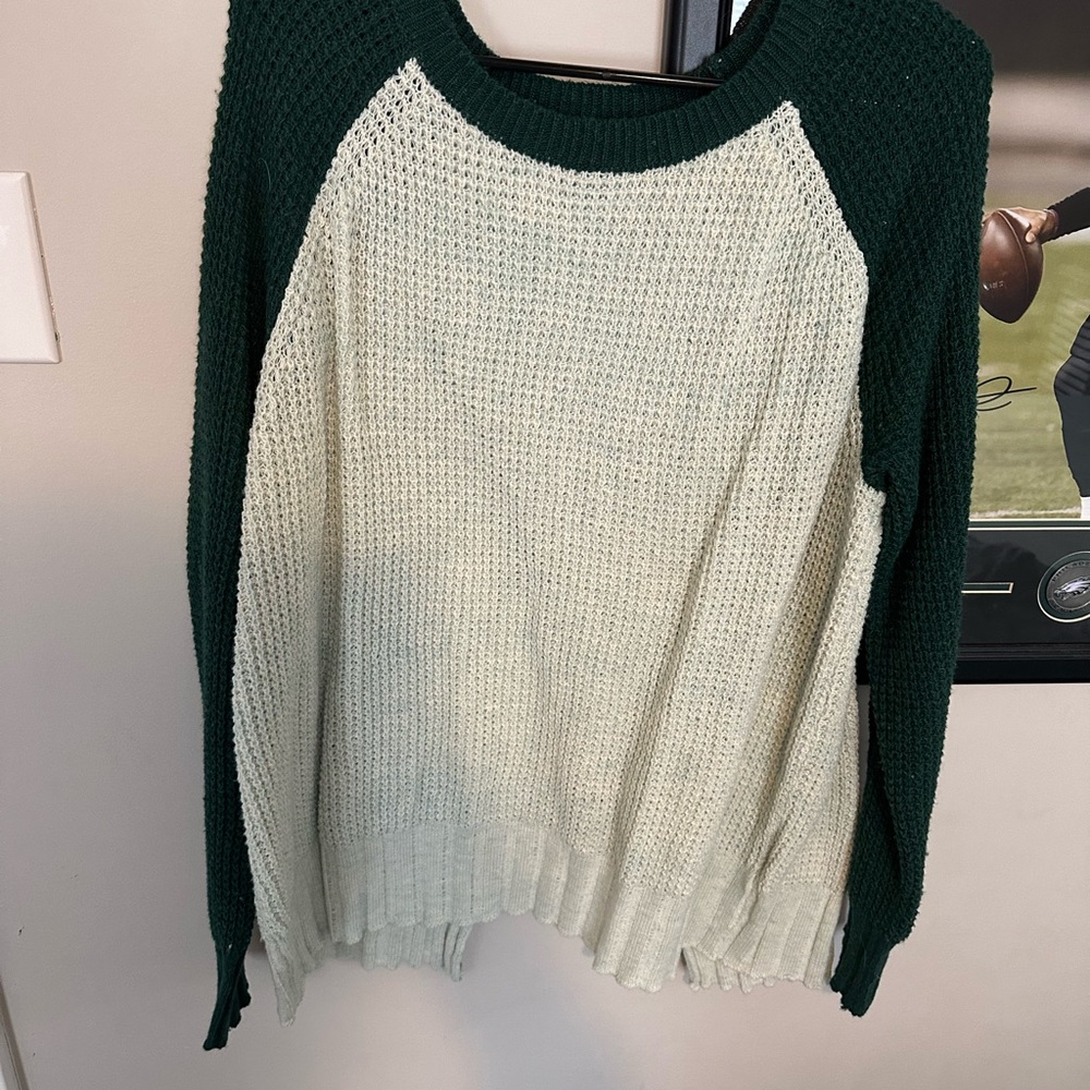 Green and Cream Women's Sweater